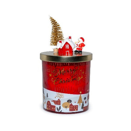 Candela profumata in vetro con coperchio decorato per profumazione ambienti