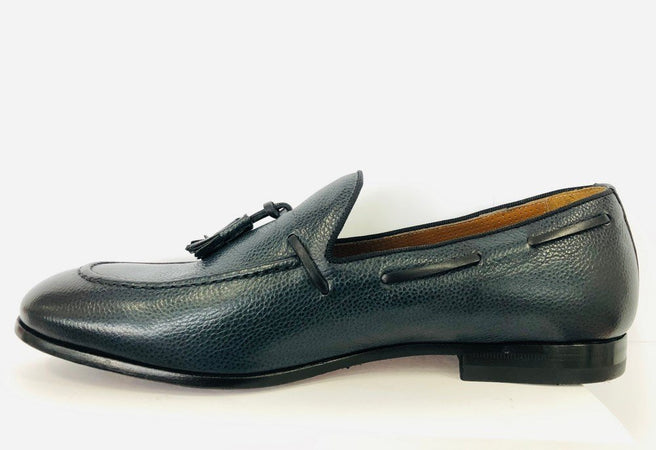 ROSSI Mocassino uomo in pelle blu fondo cuoio con decorazione frontale