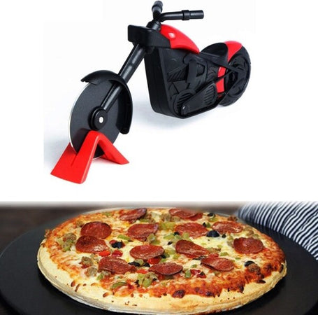 Rotella-Liscia-Taglia-Pizza-A-Forma-Di-Moto-Motociclo-Tagliapizza-Professionale
