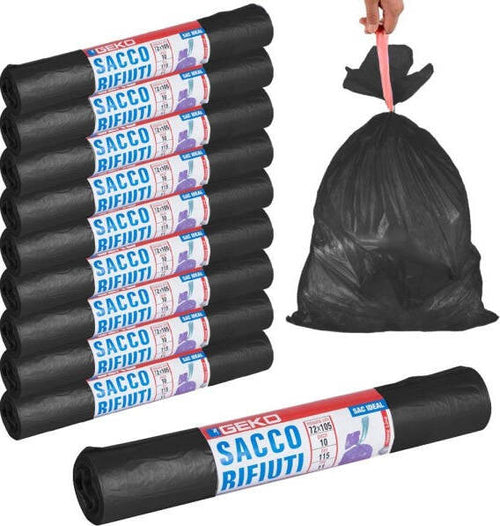 Rotoli Sacchetti Buste Per Spazzatura 115lt 72x105cm Chiusura Con Laccetto Nero Salute e cura della persona/Pulizia e cura della casa/Carta pellicole sacchetti e salviette/Sacchetti per immondizia Trade Shop italia - Napoli, Commerciovirtuoso.it