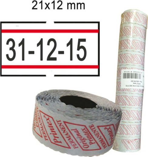 Rotolo da 1000 etichette per Printex Smart - 21x12 mm - adesivo permanente - bianco con righe rosse - Pack 10 rotoli Cancelleria e prodotti per ufficio/Archivio ufficio e accessori per scrivania/Etichette divisori per schedario e timbri/Etichette ed etichette adesive/Etichette per prezzatrici Eurocartuccia - Pavullo, Commerciovirtuoso.it