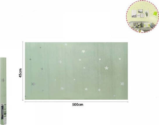 Rotolo-Pellicola-Adesiva-Verde-Con-Stelle-45cmx5mt-Mobili-Carta-Da-Parati-71133