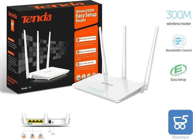 Router Wireless Wi-Fi 2.4 GHz 300 Mb/s 3 antenne 1 porta Wan 3 Lan Access Point bianco, Tasto WPS