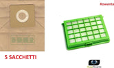 ROWENTA FILTRO HEPA + 5 SACCHETTI ASPIRAPOLVERE COMPACTEO CITY SPACE ERGO Casa e cucina/Aspirapolvere e pulizia di pavimenti e finestre/Accessori per aspirapolvere/Sacchetti per aspirapolvere/Sacchetti per aspirapolvere verticale Rossi Ricambi - Venetico Marina, Commerciovirtuoso.it