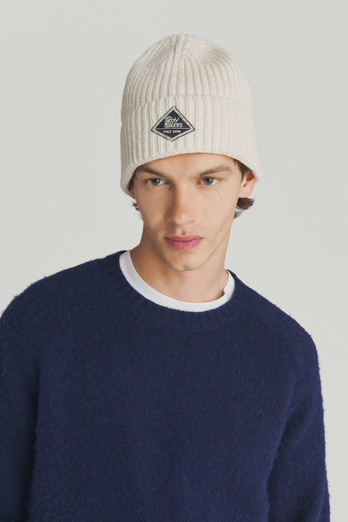 Roy Roger’s Cappello beanie unisex in maglia a coste off white