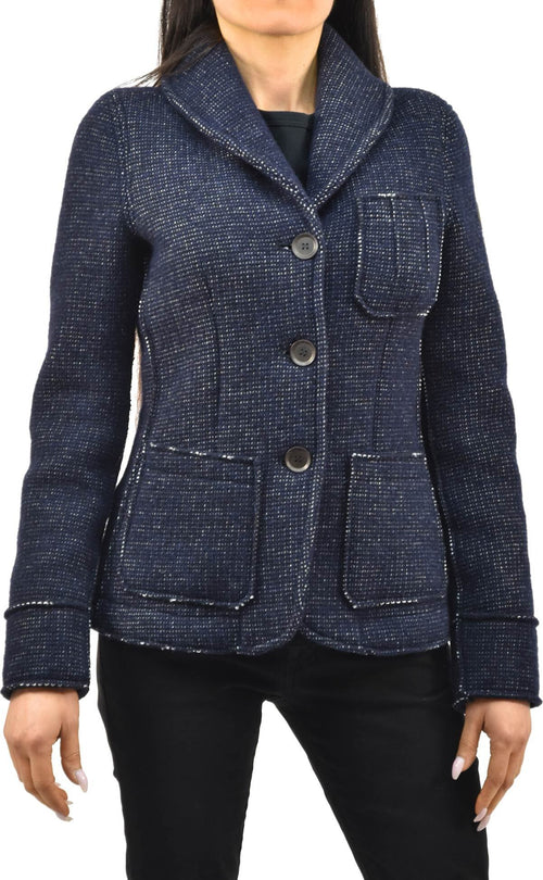 Roy-Roger's-Cappotto-Blu-Donna-Lana-Bottoni-Logo-Mod.MONOPETTO-da-donna