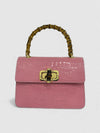 DOPPIASE Borsa in Vera Pelle Cocco Stampato con Manico in Bamboo 22x15x7cm
