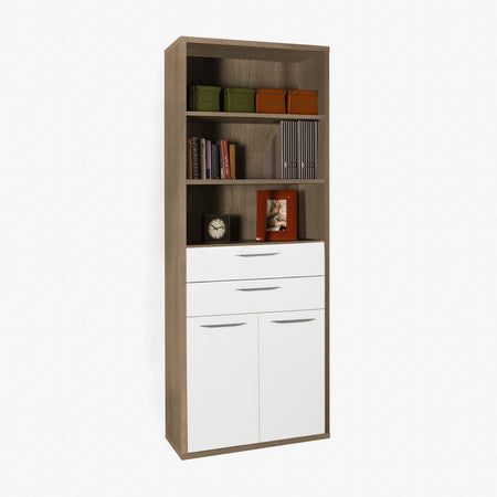 Libreria larga con 2 ante e 2 cassetti in legno da ufficio e cameretta arredamento "Made in Italy"