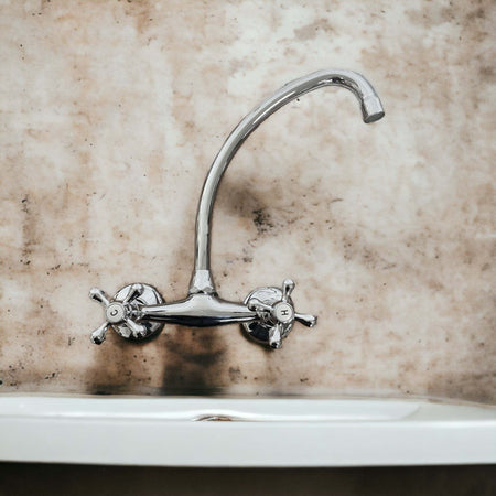 Rubinetto a parete vintage maniglia a stella canna alta cromato