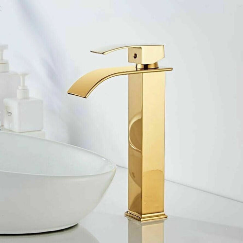 Rubinetto Alto Da Bagno Design Moderno A Cascata Miscelatore Monocomando Dorato Rubinetti Bagno Trade Shop italia - Napoli, Commerciovirtuoso.it