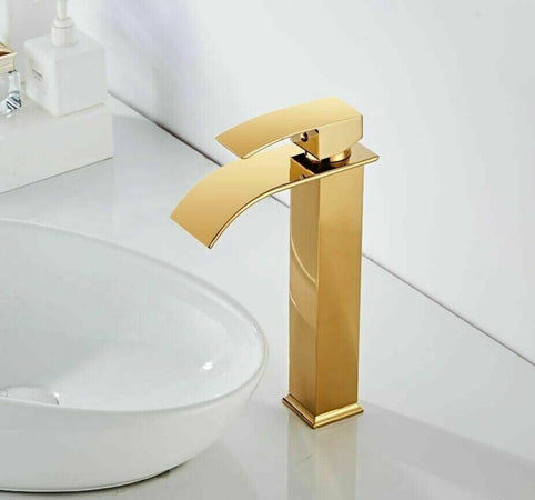 Rubinetto Alto Da Bagno Design Moderno A Cascata Miscelatore Monocomando Dorato Rubinetti Bagno Trade Shop italia - Napoli, Commerciovirtuoso.it
