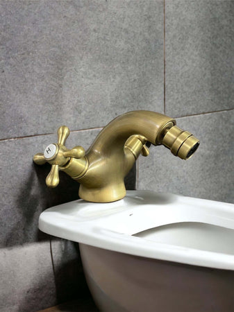 Rubinetto bagno bidet con snodo vintage, maniglie a stella bronzato