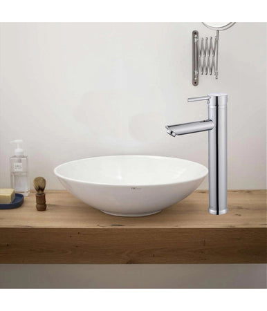 Rubinetto Bagno Cromato Lucido Miscelatore Orientabile Lavabo A Canna Alta 87388