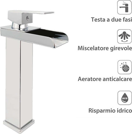 Rubinetto Bagno Design Moderno A Cascata Miscelatore Monocomando Alto Cromato Fai da te/Attrezzature per cucine e bagni/Attrezzature per bagni/Rubinetti per lavandini bagno Trade Shop italia - Napoli, Commerciovirtuoso.it
