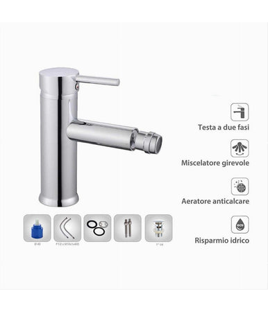 Rubinetto Bagno Moderno Cromato Lucido Miscelatore Orientabile Per Bidet 87387