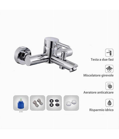 Rubinetto Bagno Moderno Cromato Lucido Miscelatore Orientabile Per Vasca 87390