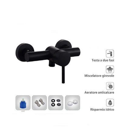 Rubinetto Bagno Moderno Nero Opaco Miscelatore Orientabile Cabina Doccia 87394