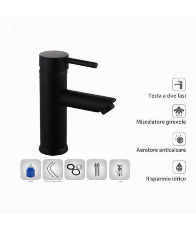Rubinetto Bagno Moderno Nero Opaco Miscelatore Orientabile Lavabo Canna Bassa 87391