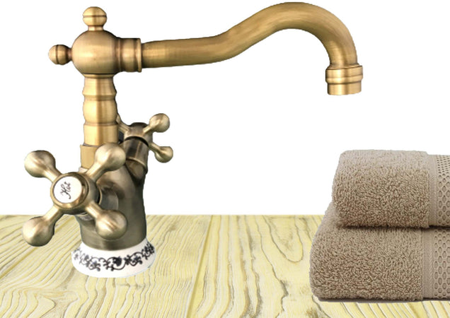 Rubinetto bagno Per Lavabo Vintage Bronzato stile antico ceramica