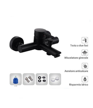 Rubinetto Bagno Ultra Moderno Nero Opaco Miscelatore Orientabile Per Vasca 87395