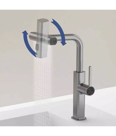 Rubinetto Cucina Estraibile Con Erogatore Girevole 2 Getti Acciaio Satinato 87257