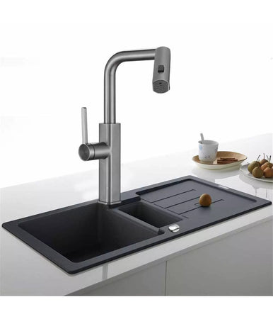 Rubinetto Cucina Estraibile Con Erogatore Girevole 2 Getti Acciaio Satinato 87257
