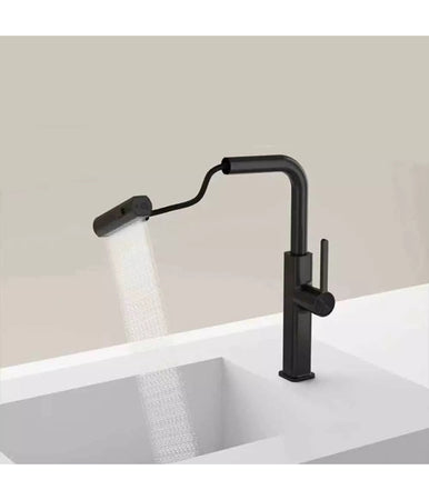 Rubinetto Cucina Estraibile Con Erogatore Girevole 2 Getti Miscelatore Nero 87256