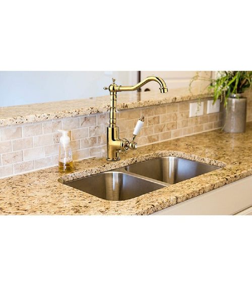 Rubinetto Da Cucina Per Lavabo Monoforo Ottone Oro Lucido Miscelatore Canna Alta