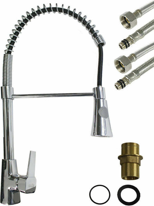 Rubinetto-da-lavello-cucina-a-canna-alta-miscelatore-con-doccetta-cromato