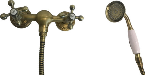 Rubinetto doccia bronzato, vecchio ottone maniglie a stella rosoni decorati