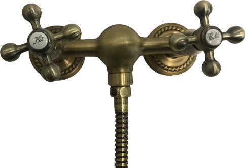 Rubinetto doccia bronzato, vecchio ottone maniglie a stella rosoni decorati