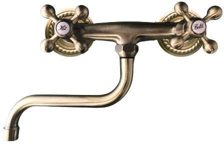 Rubinetto gruppo lavello a parete bronzato, vecchio ottone maniglie a stella rosoni decorati