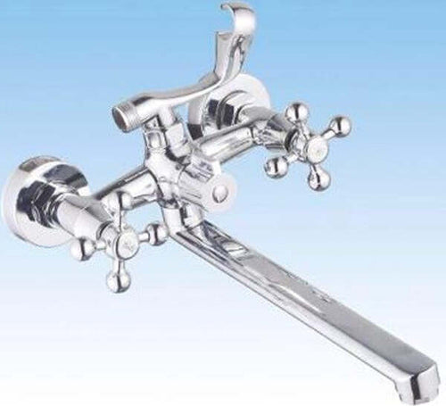 Rubinetto-Gruppo-Vasca-Da-Bagno-Cromato-Con-Canna-Lunga-Doccia-Bicomando-A-Croce
