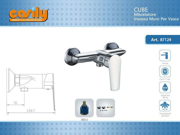 Rubinetto Incasso Parete Per Vasca Tubo Flessibile Doccetta Miscelatore Cube87124 Fai da te/Attrezzature per cucine e bagni/Attrezzature per bagni/Rubinetti per lavandini bagno Trade Shop italia - Napoli, Commerciovirtuoso.it