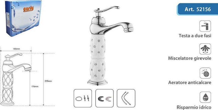 Rubinetto Lavabo Brillantini Miscelatore Bagno Monoforo Argento Canna Alta 52156 Fai da te/Attrezzature per cucine e bagni/Attrezzature per bagni/Rubinetti per lavandini bagno Trade Shop italia - Napoli, Commerciovirtuoso.it