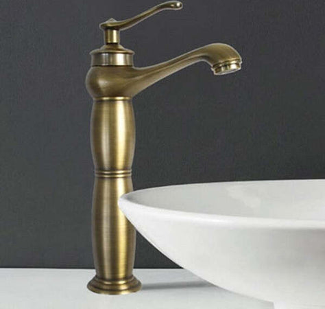 Rubinetto-Lavabo-Bronzo-A-Canna-Alta-Miscelatore-Monoforo-Lavandino-Bagno
