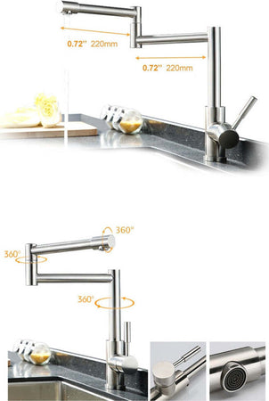 Rubinetto-Lavello-Cucina-Pieghevole-Monocomando-Con-Braccio-Estensibile