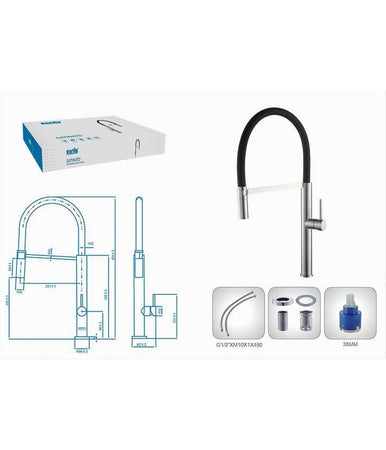 Rubinetto Miscelatore Cucina Acciaio Satinato Nero Flessibile Monocomando 87350