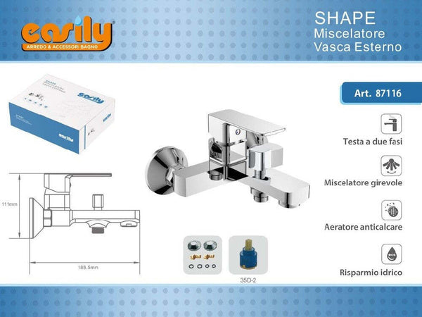 Rubinetto Miscelatore Gruppo Vasca Bagno Cromato Con Attacco Doccia Shape87116 Fai da te/Attrezzature per cucine e bagni/Attrezzature per bagni/Rubinetti per lavandini bagno Trade Shop italia - Napoli, Commerciovirtuoso.it