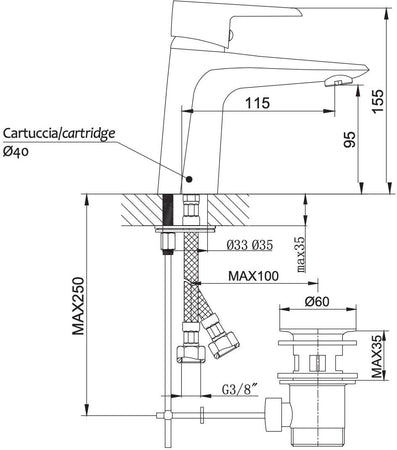 Rubinetto miscelatore per bagno lavabo