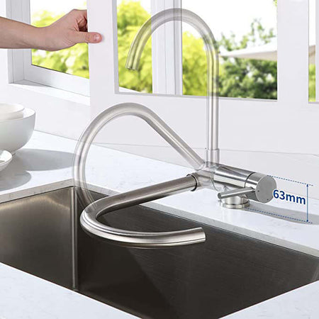 Rubinetto miscelatore per cucina abbattibile sottofinestra acciaio inox satinato/opaco