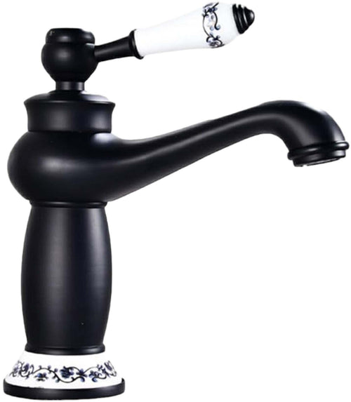 Rubinetto miscelatore per lavabo bagno vintage nero con dettagli in ceramica