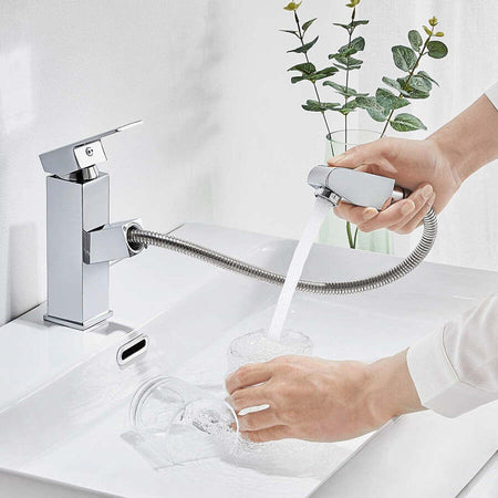 Rubinetto-Miscelatore-Per-Lavandino-Lavabo-Cromato-Con-Doccetta-Estraibile