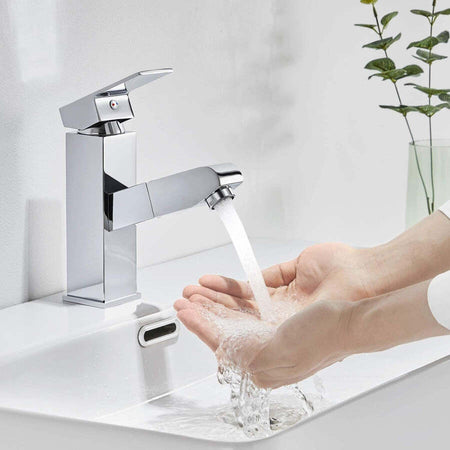 Rubinetto-Miscelatore-Per-Lavandino-Lavabo-Cromato-Con-Doccetta-Estraibile