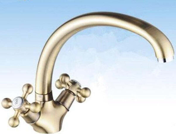 Rubinetto-Miscelatore-Per-Lavello-Cucina-A-Croce-Comando-A-Vite-Bronzo-Bronzato