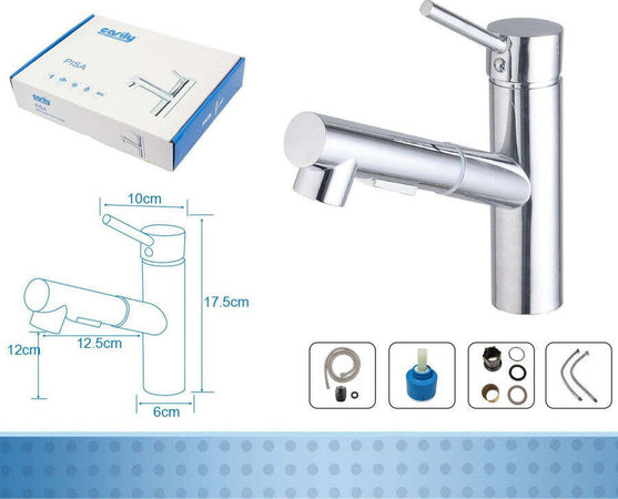 Rubinetto-Monocomando-Lavello-Cucina-Con-Doccetta-Estraibile-A-Canna-Corta-Bassa