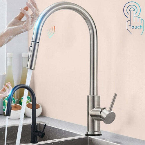 Rubinetto-Monocomando-Lavello-Cucina-Con-Sensore-Touch-Con-Doccetta-Estraibile