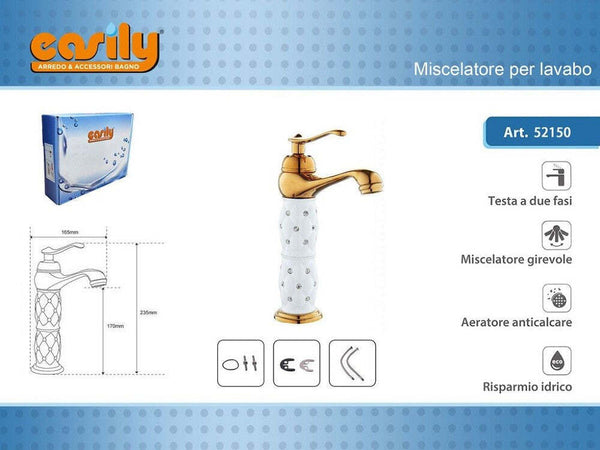 Rubinetto Per Lavabo Alto Con Brillantini Miscelatore Bagno Monoforo Oro 52150 Fai da te/Attrezzature per cucine e bagni/Attrezzature per bagni/Rubinetti per lavandini bagno Trade Shop italia - Napoli, Commerciovirtuoso.it
