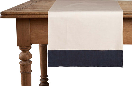 Runner In Misto Lino Con Elegante Bordo Applicato Made In Italy Naturale/blu Notte Casa e cucina/Tessili per la casa/Tessili da cucina/Runner Vanita di raso - Sesto San Giovanni, Commerciovirtuoso.it