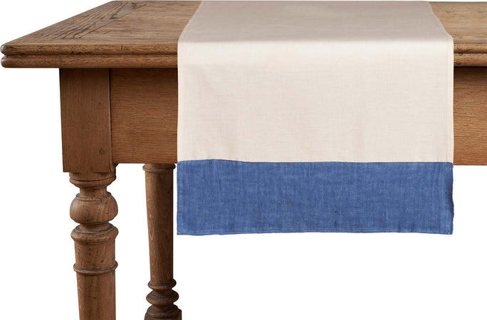 Runner In Misto Lino Con Elegante Bordo Applicato Made In Italy Naturale/bluette Casa e cucina/Tessili per la casa/Tessili da cucina/Runner Vanita di raso - Sesto San Giovanni, Commerciovirtuoso.it